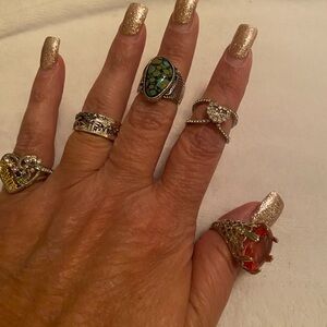 Silver Tone Green Stone Statement Ring - Women Jewelry